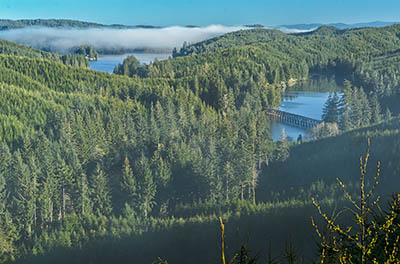 Whisps of morning fog hang on Lake Tahkenich.