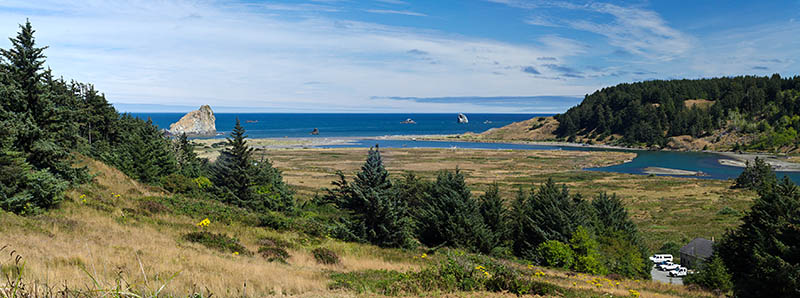 OR: Curry County, North Coast, Cape Blanco Area, Cape Blanco State Park, Hoodoos, cliffs, and beaches at the mouth of the Sixes River [Ask for #274.658.]