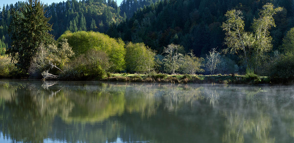 OR: South Coast Region, Douglas County, Coast Range, Smith River Area, Lower Smith River, North Fork Community, Panoramic view over North Fork Smith River [Ask for #276.016.]