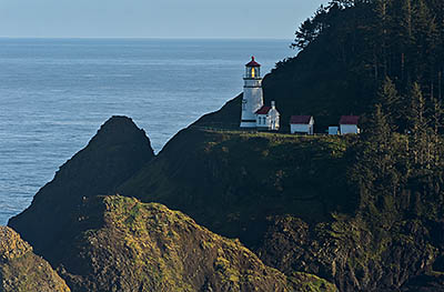 OR: South Coast Region, Lane County, Pacific Coast, Cape Perpetua Area, Heceta Head, View towards lighthouse from US 101 overlook. [Ask for #278.066.]