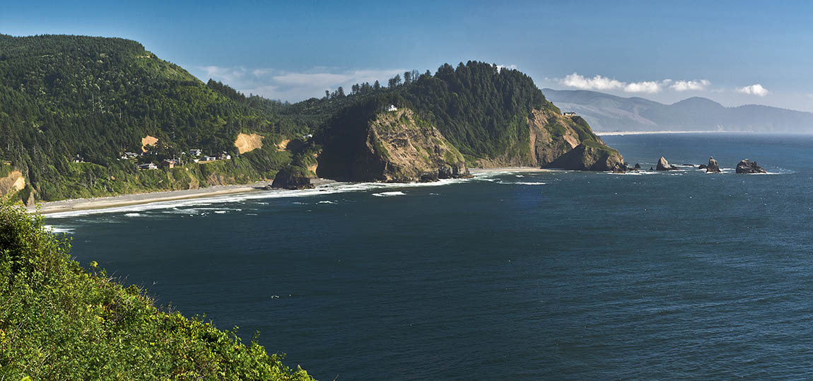 OR: North Coast Region, Tillamook County, Pacific Coast, Cape Meares, Cape Meares Lighthouse, View from Cape Meares towards Oceanside [Ask for #278.514.]