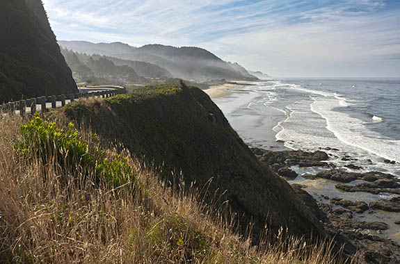 OR: South Coast Region, Lane County, Pacific Coast, Florence Area, Florence's North Coast, Searose Beach, Bray Point, US 101 runs along sea cliffs [Ask for #278.545.]